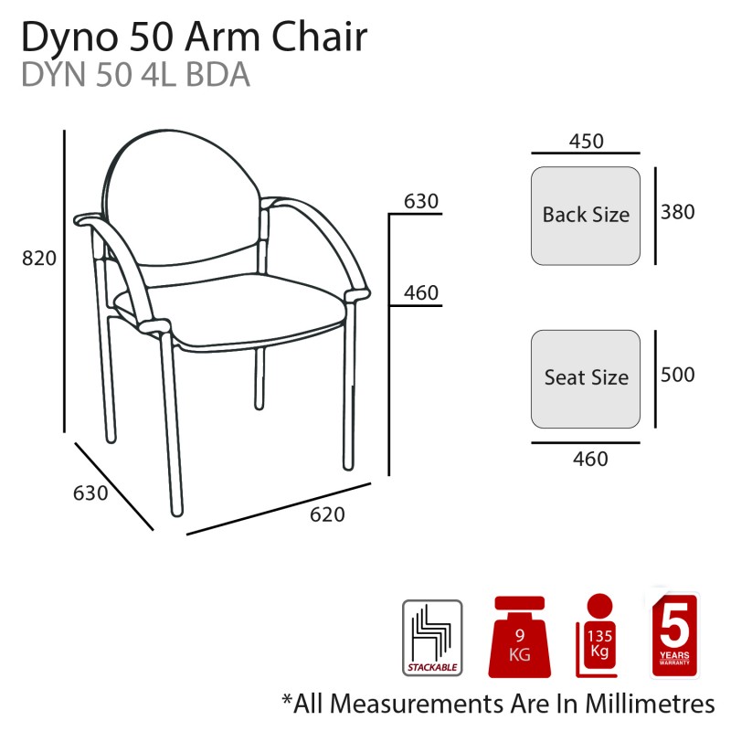 MA Dino 50 Stackable Chrome 4 Leg Arm Chair