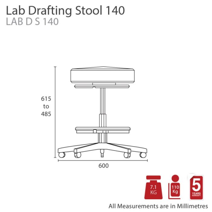 MA Lab Stool With Ring Lever and Foot Ring