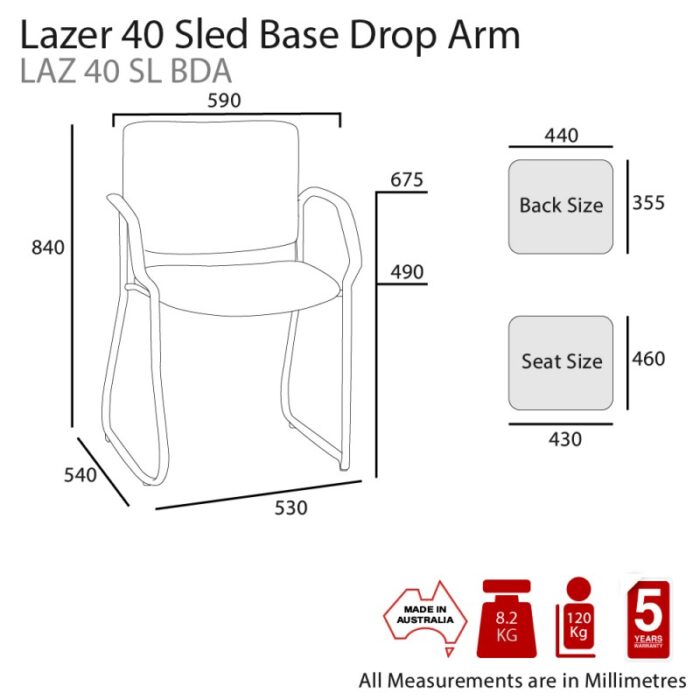 MA Lazer 40 Stackable Sled Base Drop Arm Chair