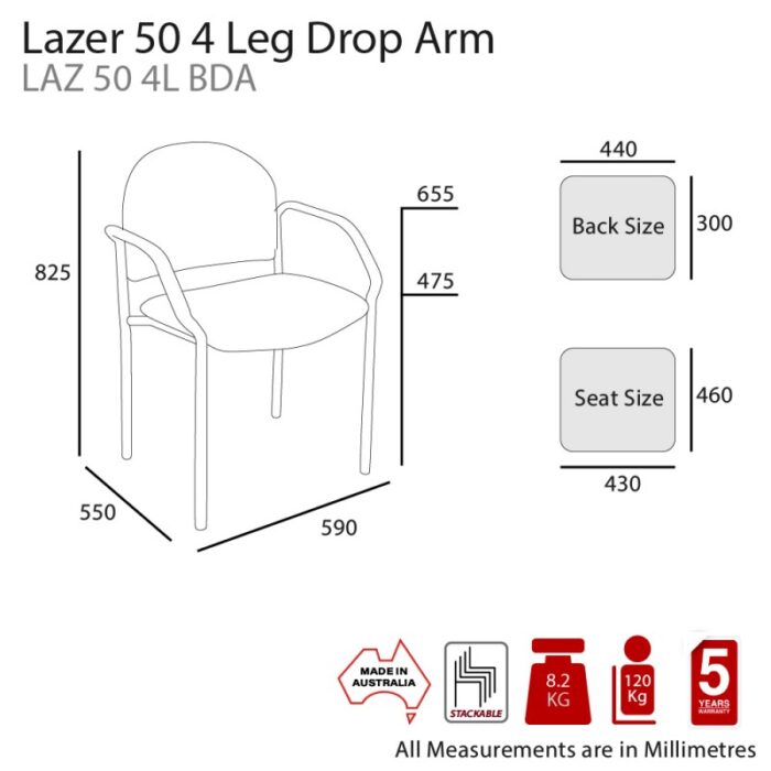 MA Lazer 50 Stackable Drop Arm Chair