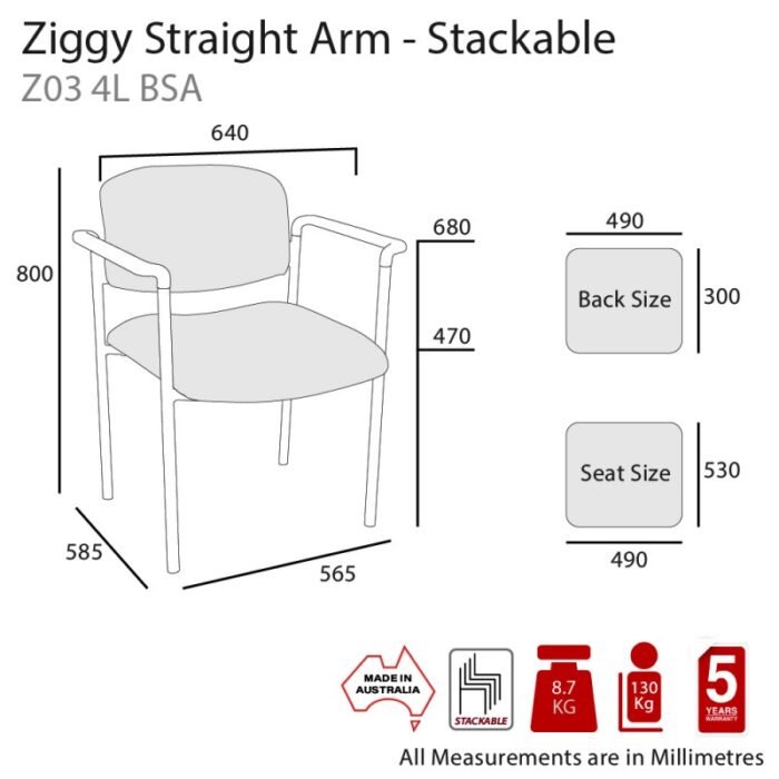 MA Ziggy Stackable Straight Arm Chair