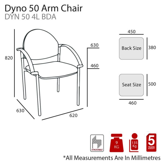 MA Dino 50 Stackable Black 4 Leg Arm Chair