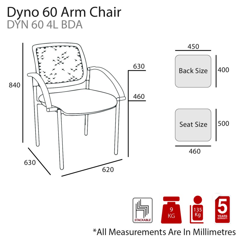 MA Dino 60 Stackable Black 4 Legs Arm Chair