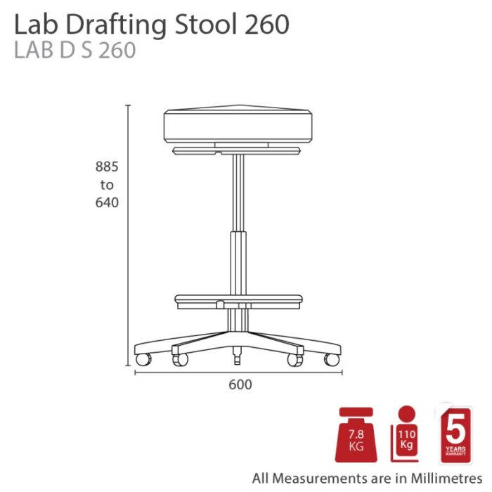 MA Lab Stool With Ring Lever and Foot Ring