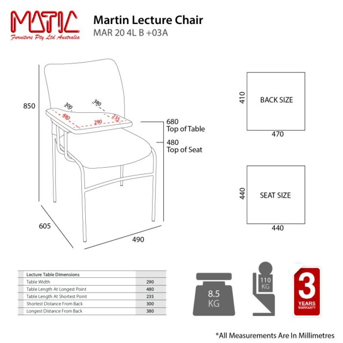 MA Martin Chrome Leg Stackable Meshback Lecture Chair