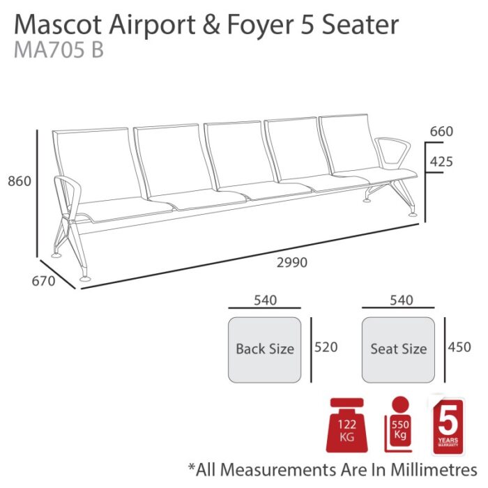 MA Mascot Airport Upholstered Beam Seating