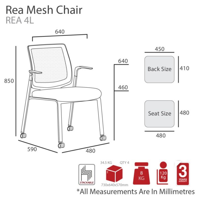 MA Rea Mesh Back Chair with 4 Castors