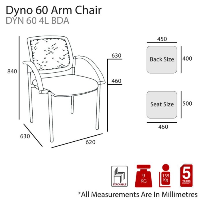 MA Dino 60 Stackable Black Base Side Chair