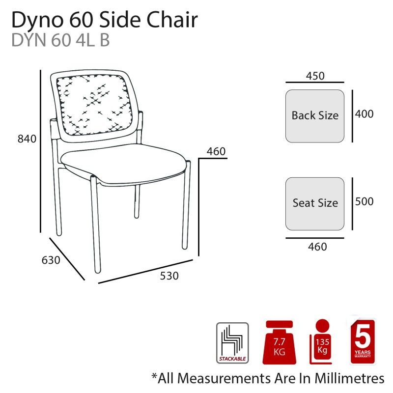 MA Dino 60 Stackable Chrome Base Side Chair