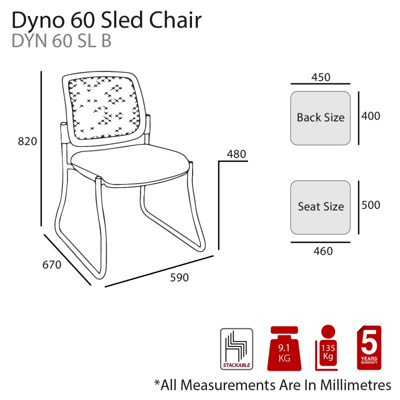 MA Dino 60 Stackable Chrome Sled Base Chair